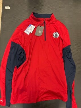 Antigua Men's Red and Navy Zip-Front Pullover